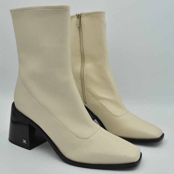 Sam Edelman Shoes - Sam Edelman Wells Zip-Up Block Heel Fashion Boots, Modern Ivory, Women's Size 10